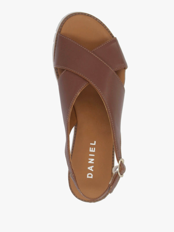 Livia Tan Leather Cross Strap Sandals