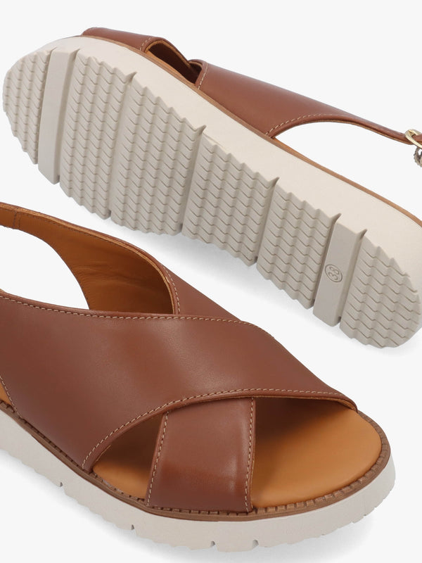Livia Tan Leather Cross Strap Sandals