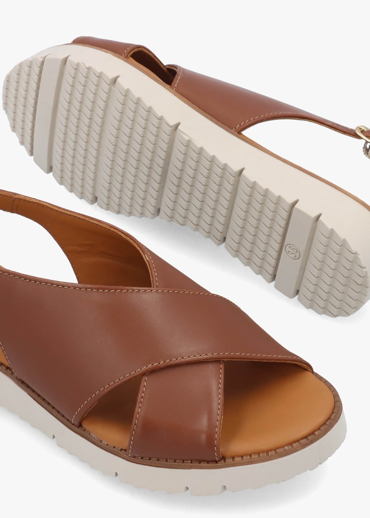 Livia Tan Leather Cross Strap Sandals