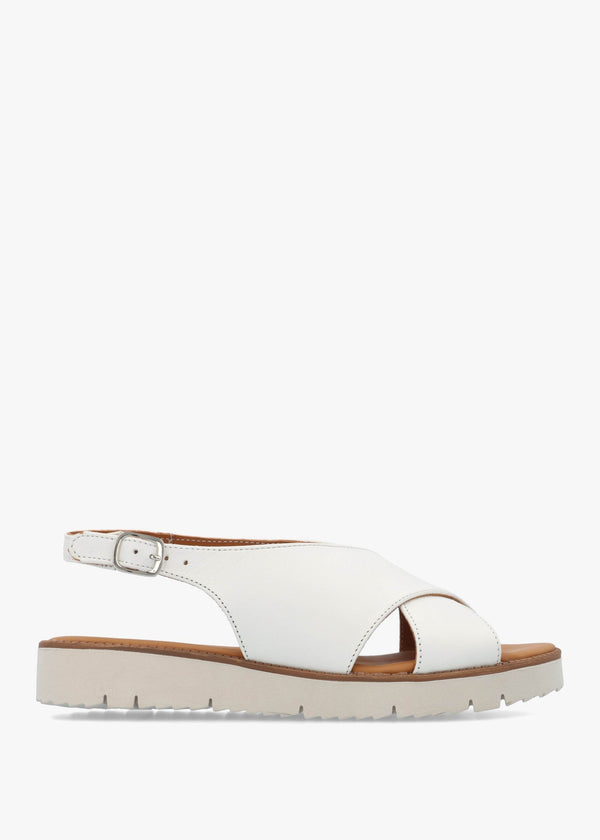 Livia White Leather Cross Strap Sandals