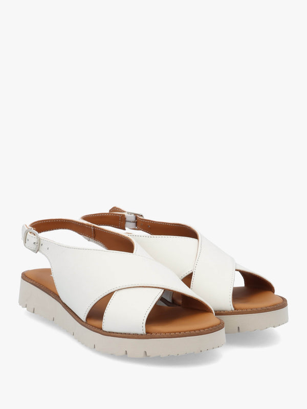 Livia White Leather Cross Strap Sandals