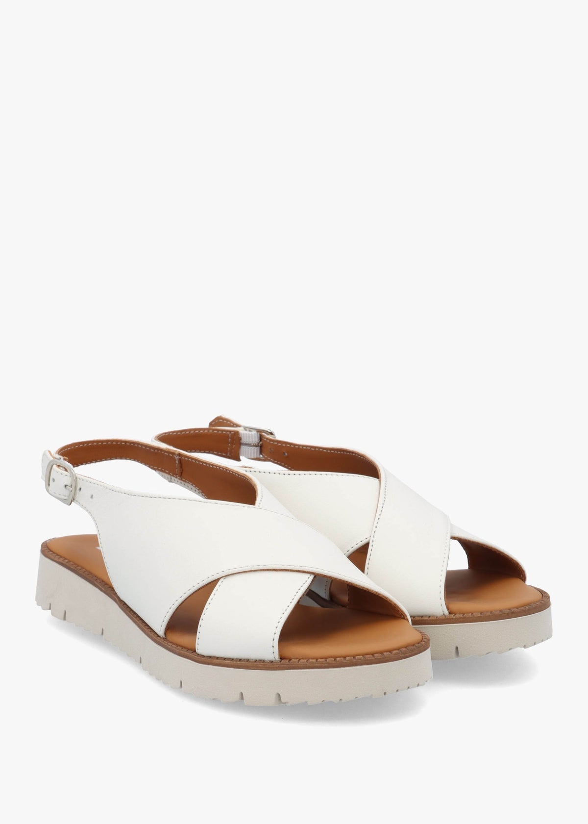 Livia White Leather Cross Strap Sandals