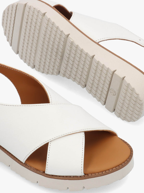 Livia White Leather Cross Strap Sandals