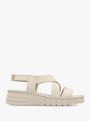 Luana Beige Leather Cross Strap Sporty Low Wedge Sandals