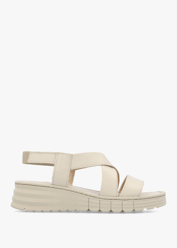 Luana Beige Leather Cross Strap Sporty Low Wedge Sandals