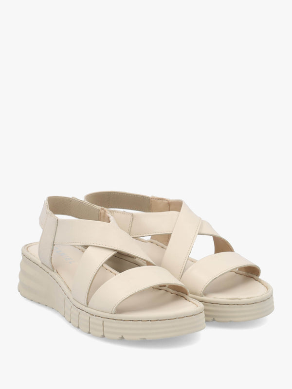 Luana Beige Leather Cross Strap Sporty Low Wedge Sandals
