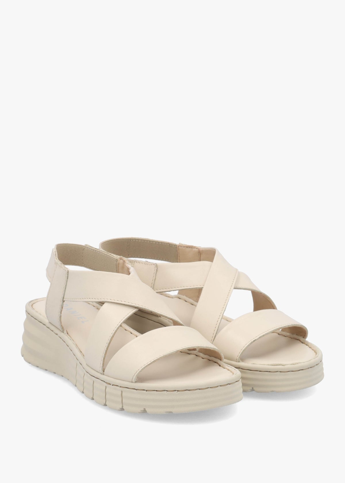 Luana Beige Leather Cross Strap Sporty Low Wedge Sandals