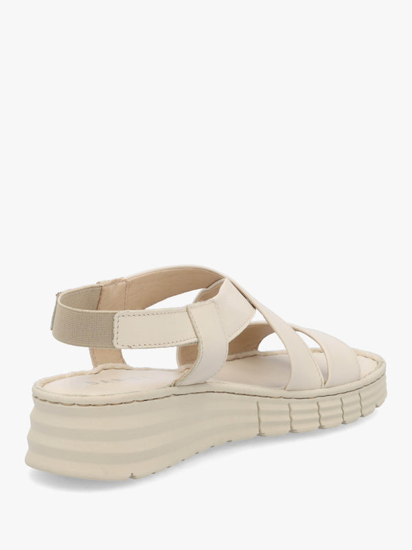 Luana Beige Leather Cross Strap Sporty Low Wedge Sandals