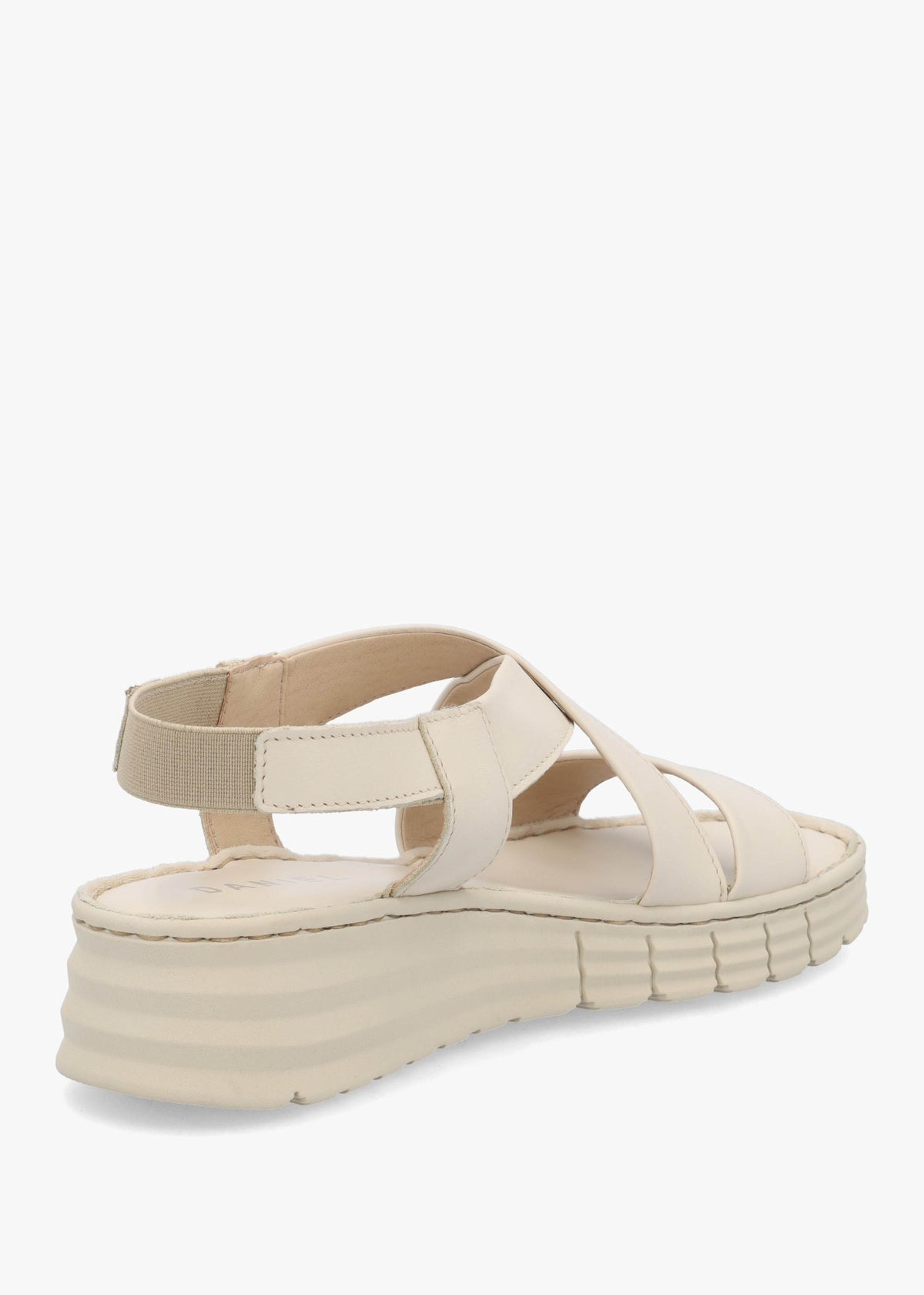 Luana Beige Leather Cross Strap Sporty Low Wedge Sandals