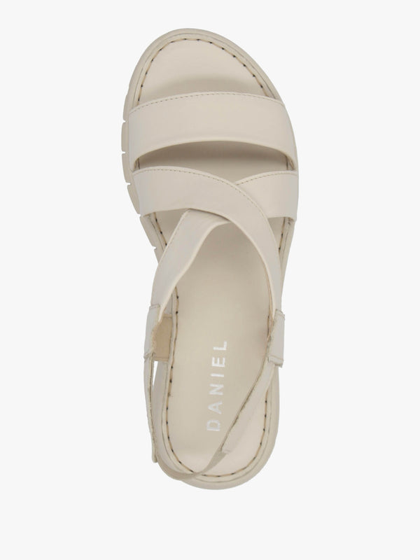 Luana Beige Leather Cross Strap Sporty Low Wedge Sandals