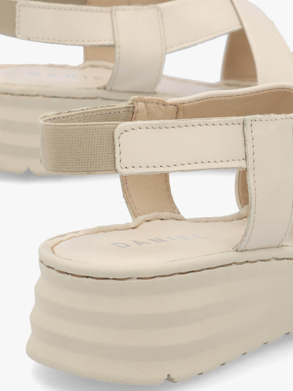 Luana Beige Leather Cross Strap Sporty Low Wedge Sandals