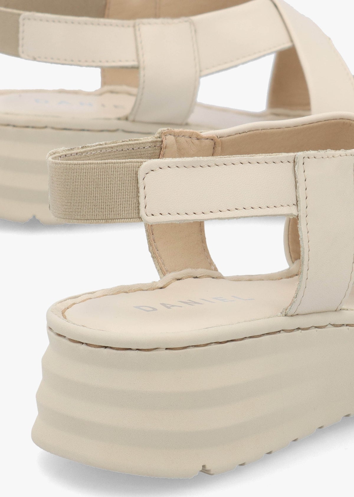 Luana Beige Leather Cross Strap Sporty Low Wedge Sandals
