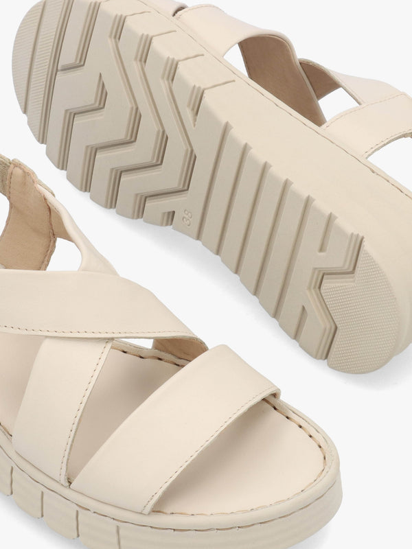 Luana Beige Leather Cross Strap Sporty Low Wedge Sandals