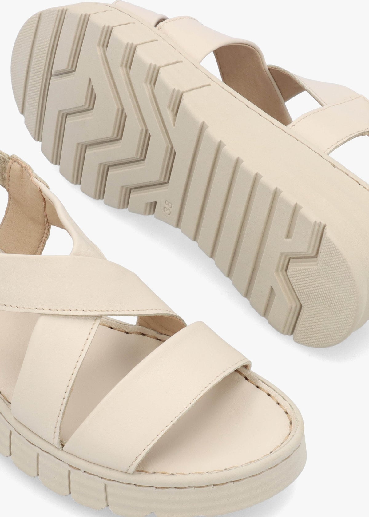 Luana Beige Leather Cross Strap Sporty Low Wedge Sandals