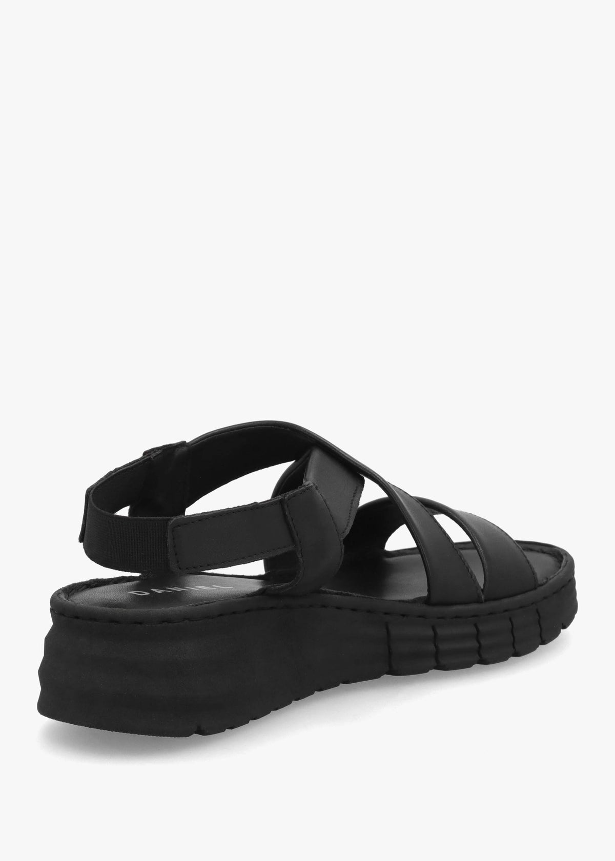 Luana Black Leather Cross Strap Sporty Low Wedge Sandals