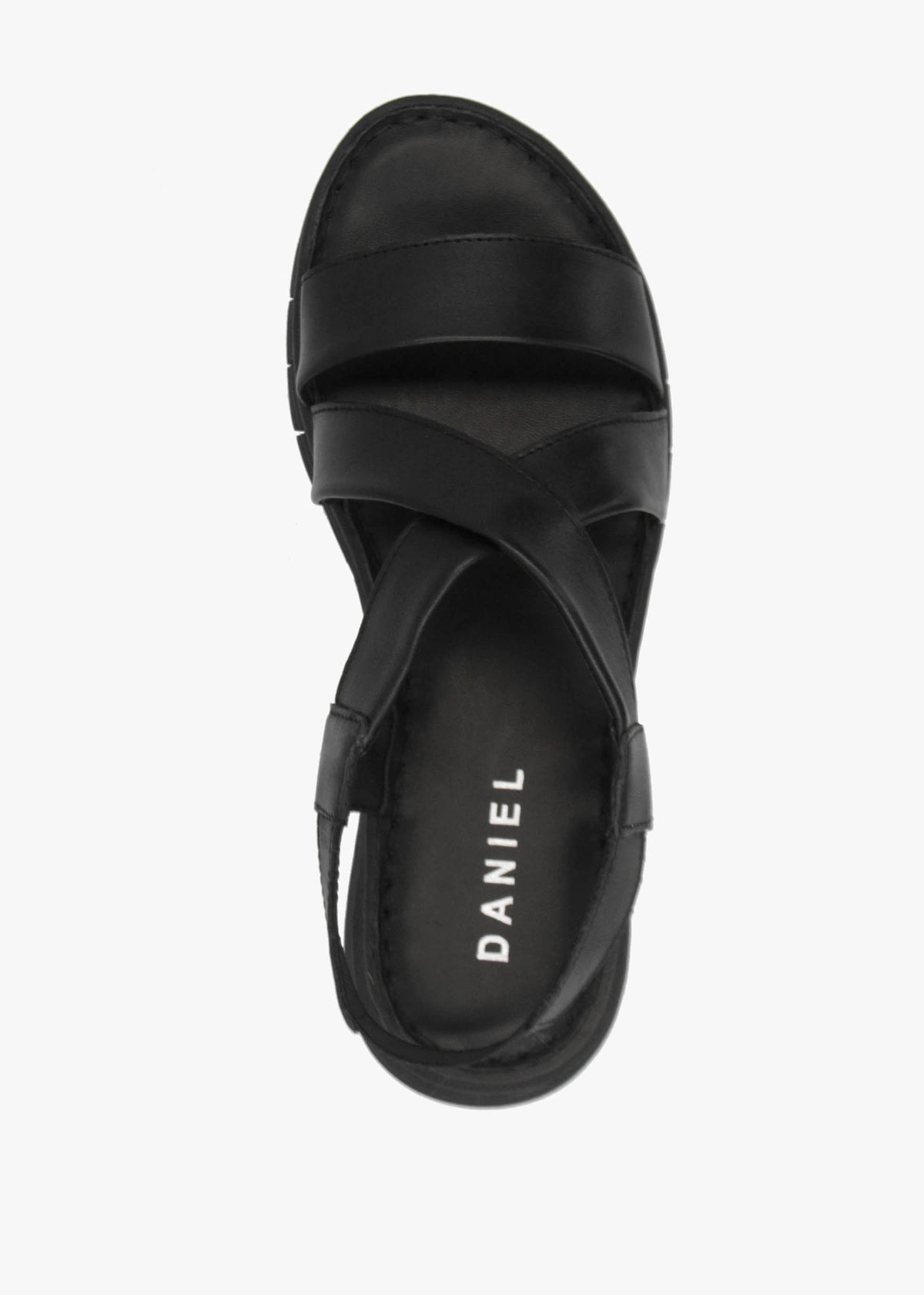 Luana Black Leather Cross Strap Sporty Low Wedge Sandals