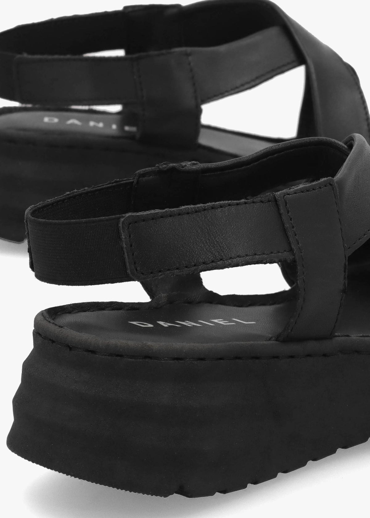 Luana Black Leather Cross Strap Sporty Low Wedge Sandals