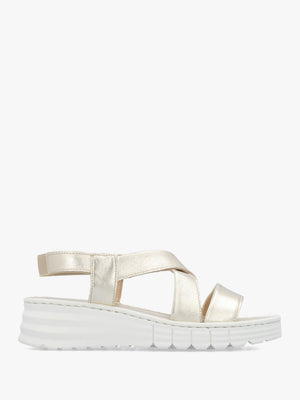 Luana Gold Leather Cross Strap Sporty Low Wedge Sandals
