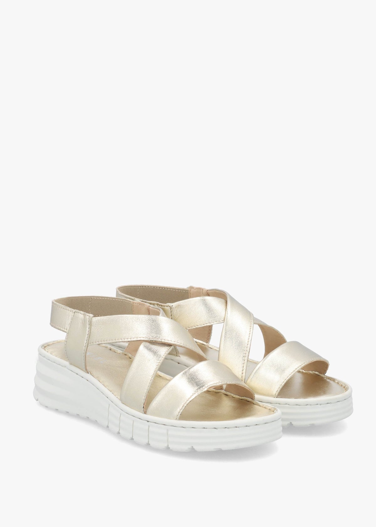 Luana Gold Leather Cross Strap Sporty Low Wedge Sandals
