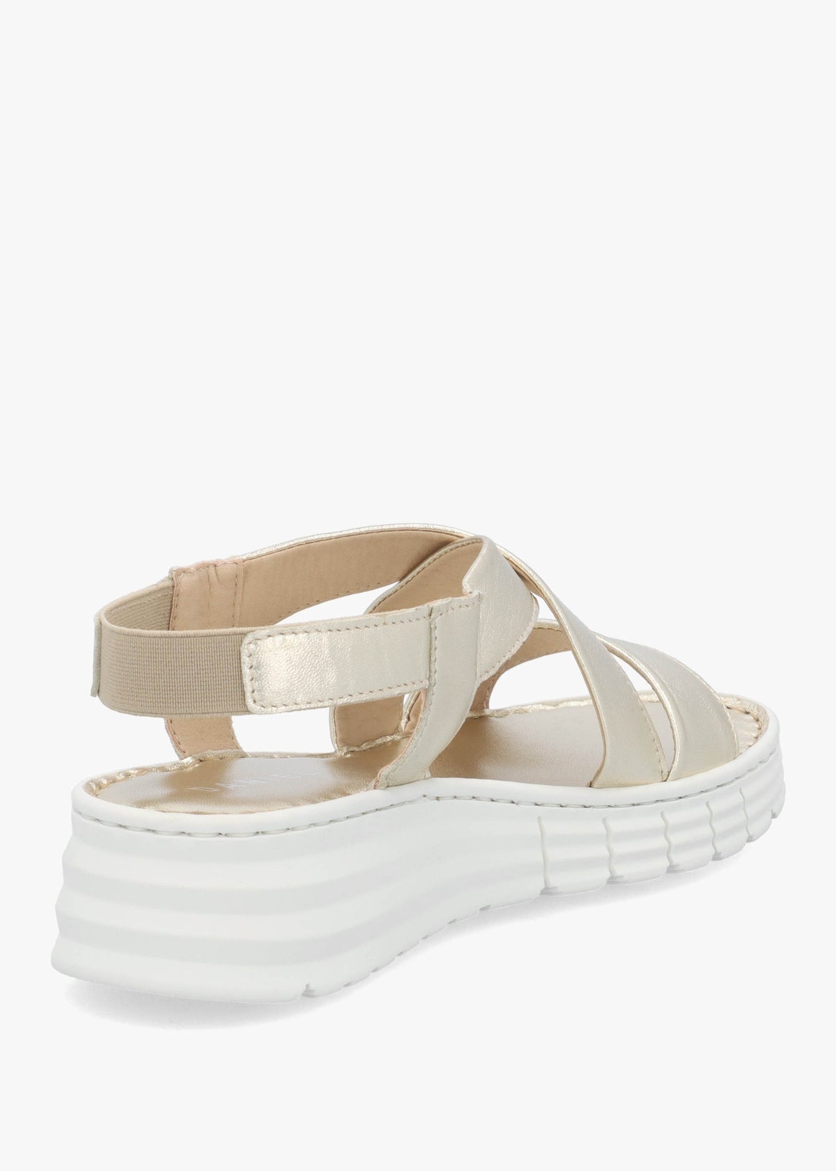Luana Gold Leather Cross Strap Sporty Low Wedge Sandals