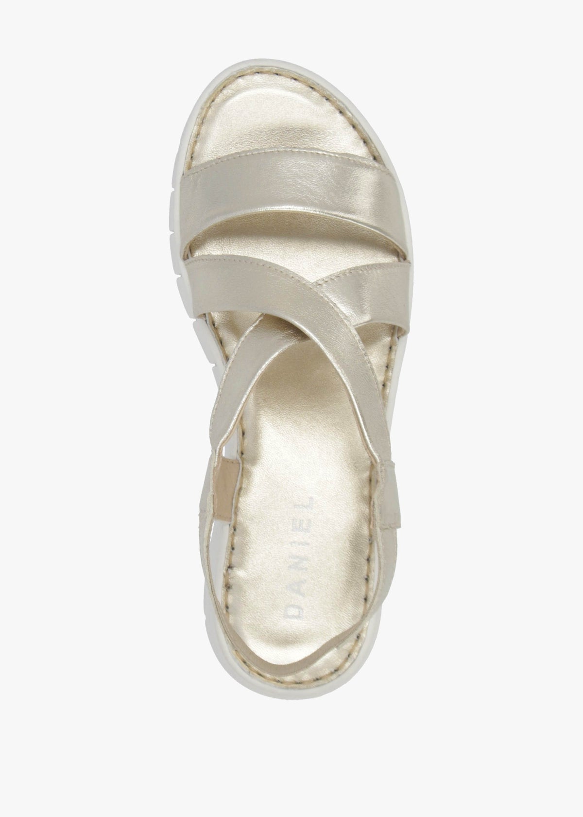 Luana Gold Leather Cross Strap Sporty Low Wedge Sandals