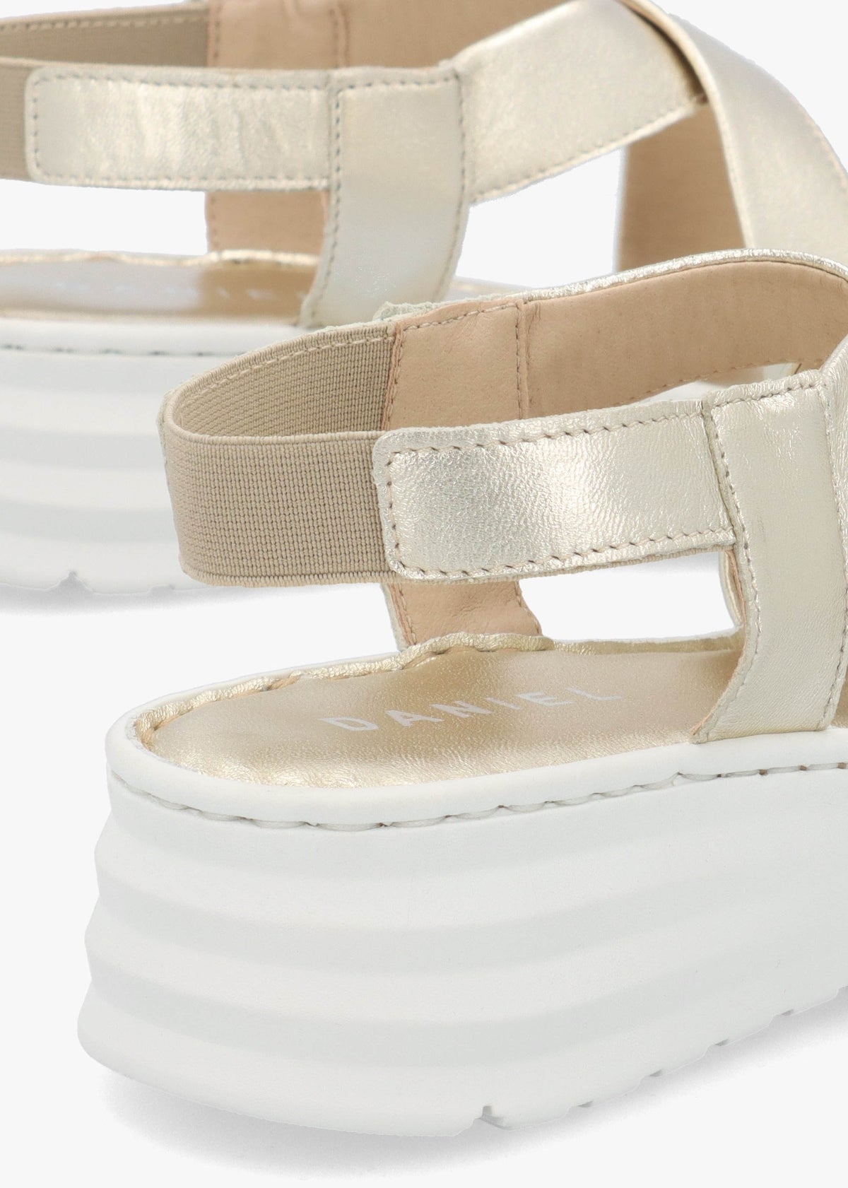 Luana Gold Leather Cross Strap Sporty Low Wedge Sandals