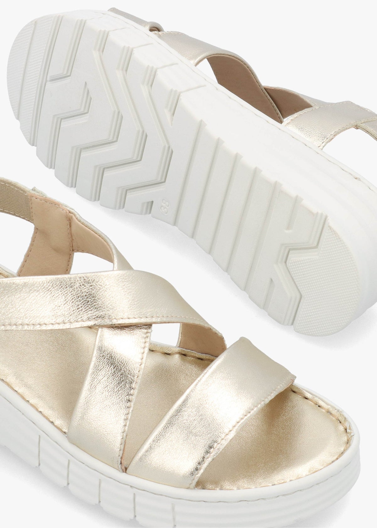 Luana Gold Leather Cross Strap Sporty Low Wedge Sandals