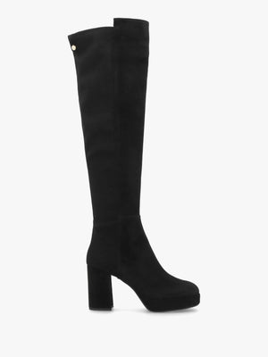Honey Black Suede Block Heeled Platform Over The Knee Boots