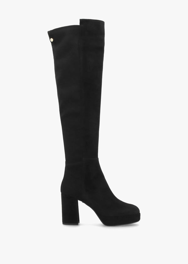 Honey Black Suede Block Heeled Platform Over The Knee Boots