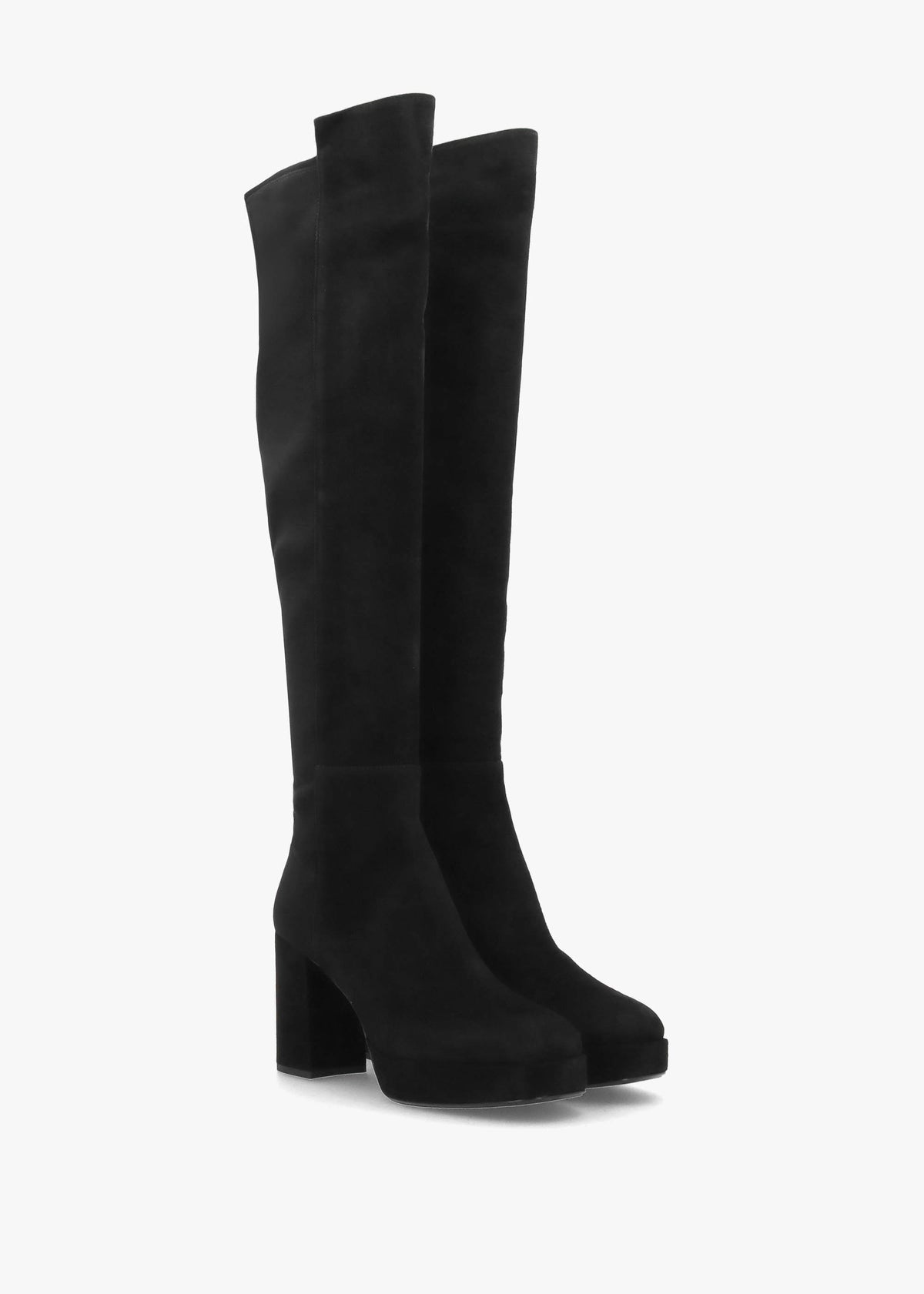 Honey Black Suede Block Heeled Platform Over The Knee Boots