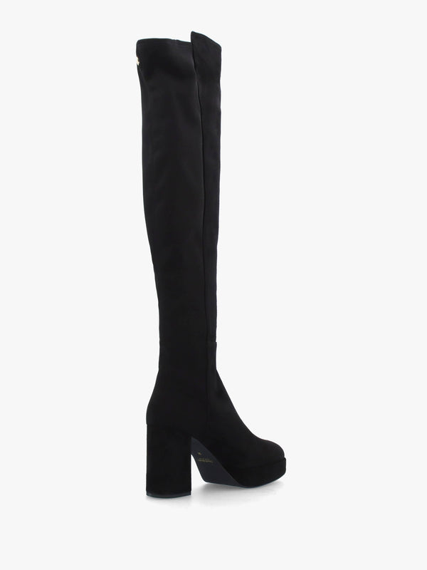 Honey Black Suede Block Heeled Platform Over The Knee Boots