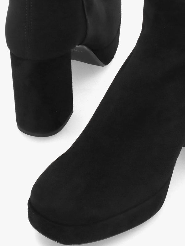 Honey Black Suede Block Heeled Platform Over The Knee Boots