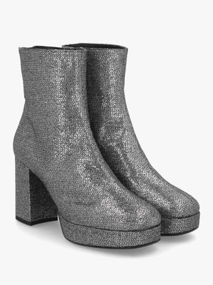 Honey Pewter Glitter Platform Heeled Boots