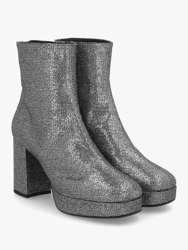 Honey Pewter Glitter Platform Heeled Boots