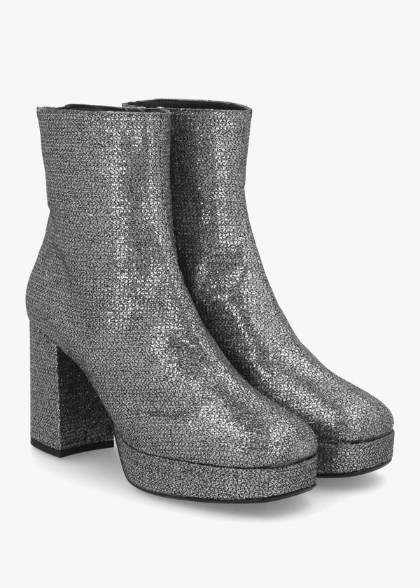 Honey Pewter Glitter Platform Heeled Boots