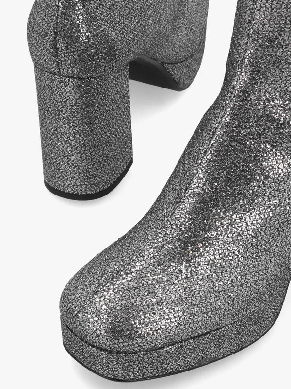 Honey Pewter Glitter Platform Heeled Boots