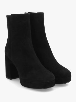 Honey Black Suede Platform Heeled Boots