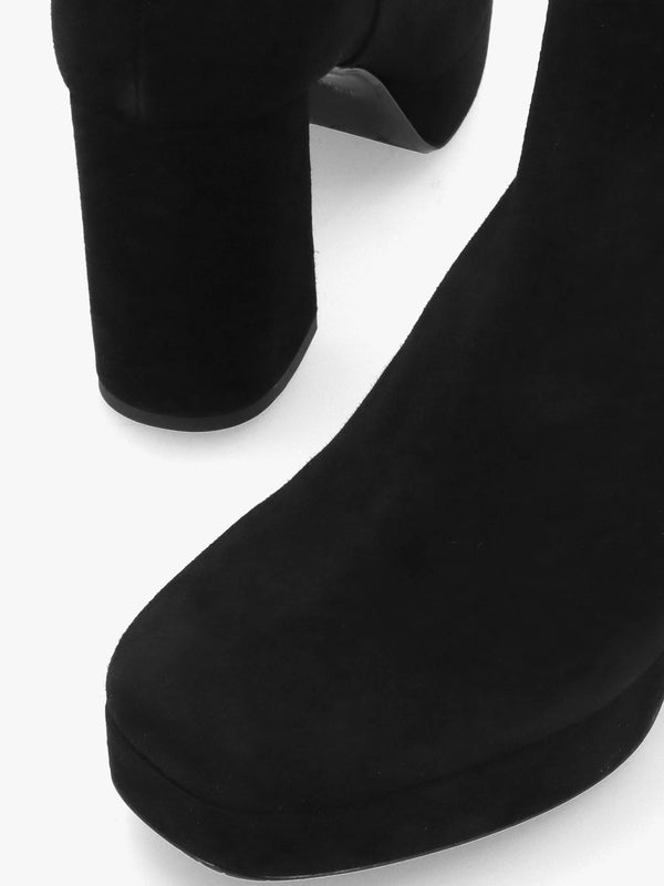 Honey Black Suede Platform Heeled Boots