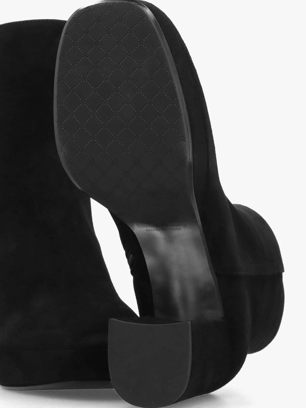 Honey Black Suede Platform Heeled Boots