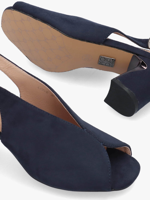 Love Navy Block Heel Sling Back Sandals