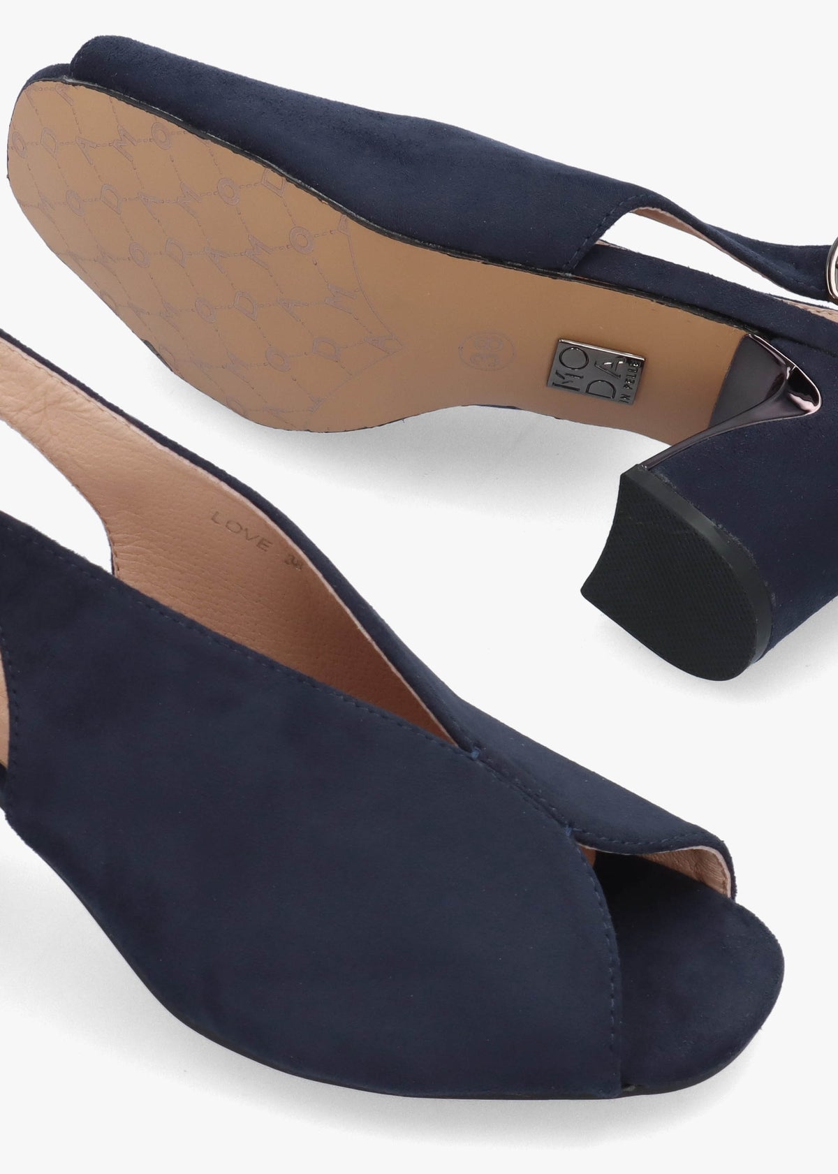 Love Navy Block Heel Sling Back Sandals