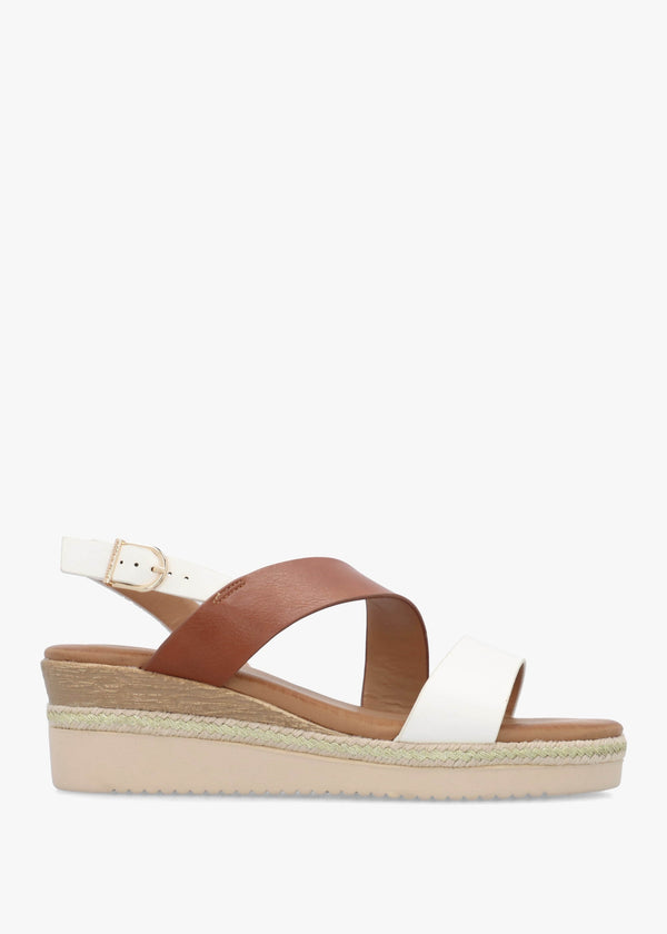 Joani Tan Multi Strappy Low Wedge Sandals