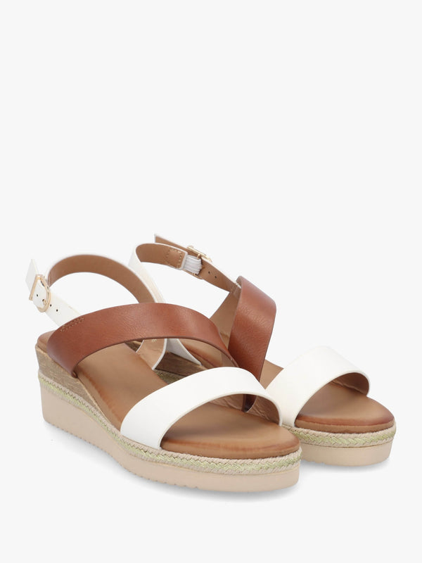 Joani Tan Multi Strappy Low Wedge Sandals
