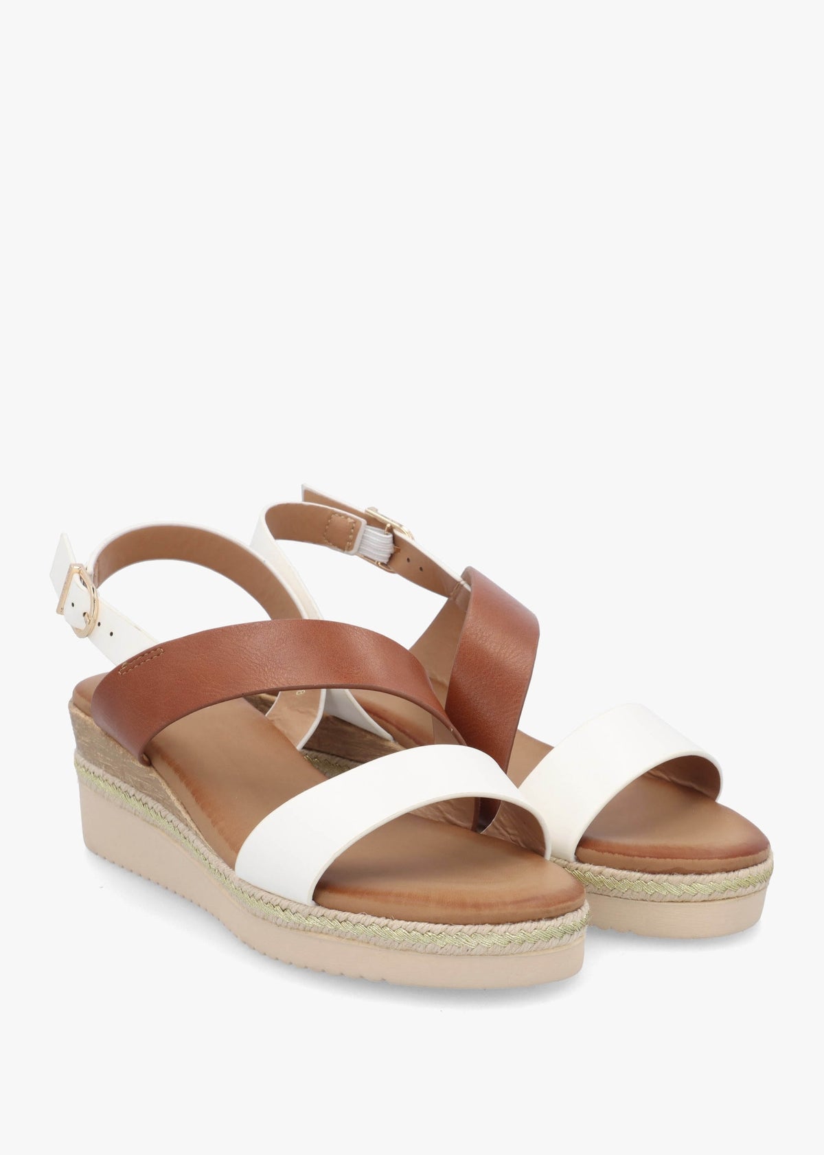 Joani Tan Multi Strappy Low Wedge Sandals