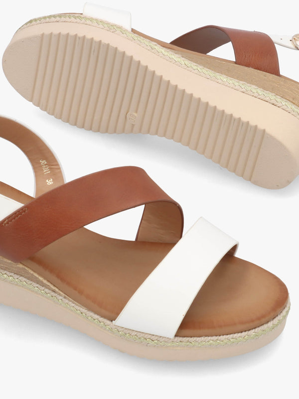 Joani Tan Multi Strappy Low Wedge Sandals
