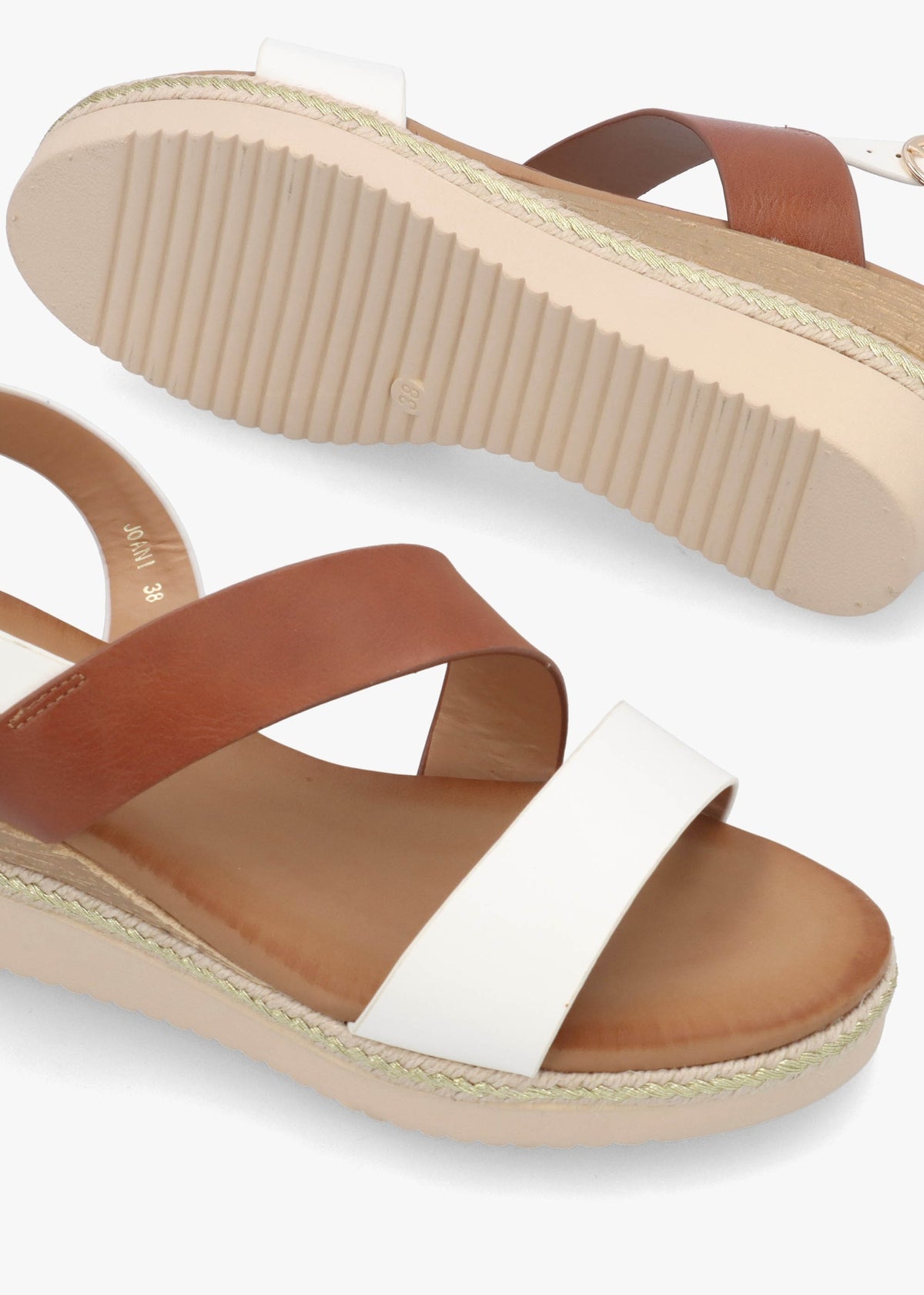 Joani Tan Multi Strappy Low Wedge Sandals