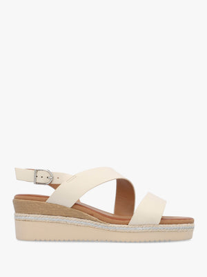 Joani Cream Strappy Low Wedge Sandals