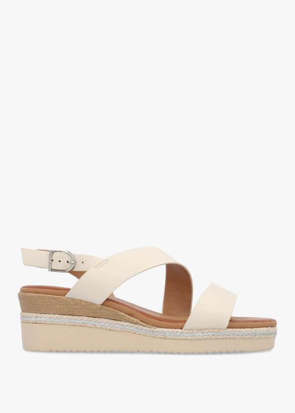Joani Cream Strappy Low Wedge Sandals
