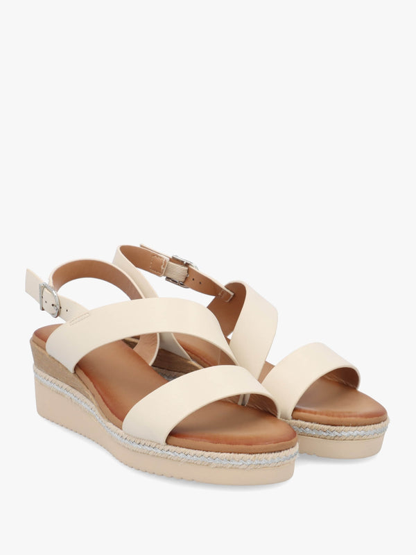 Joani Cream Strappy Low Wedge Sandals
