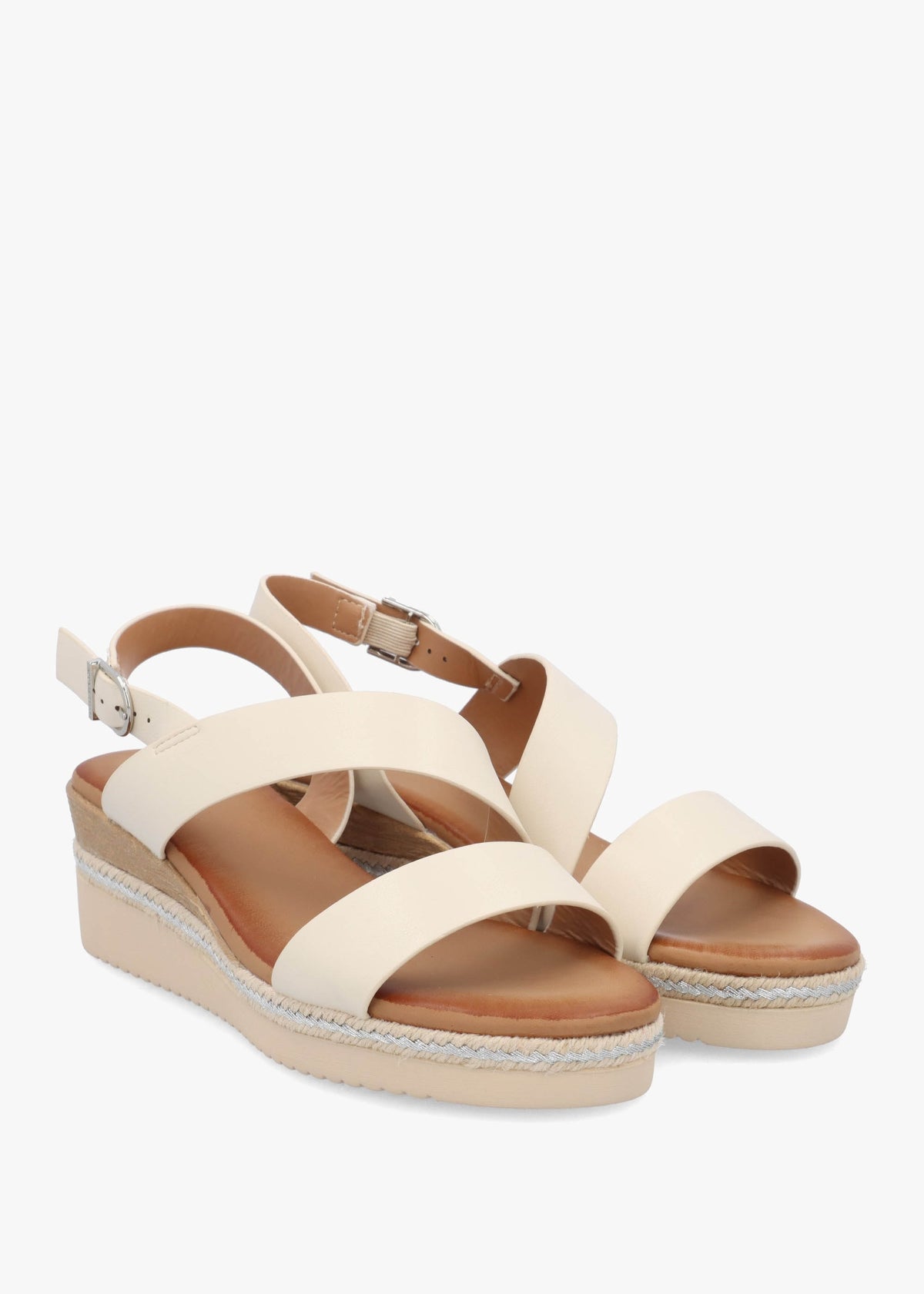 Joani Cream Strappy Low Wedge Sandals